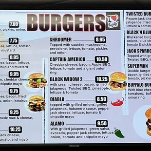 Menu - burgers