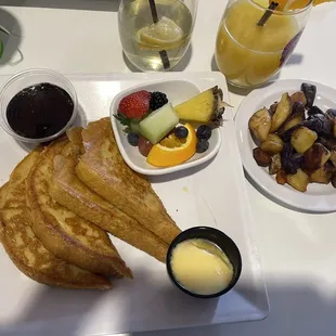 Vegan French toast and twisted potatoes.