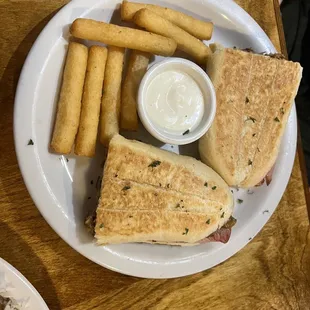 Monster Cuban sandwich with yucca fries