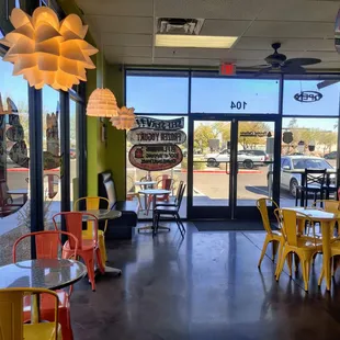 tables and chairs in a restaurant