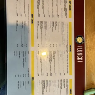 a menu on a table