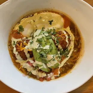 Hangover Bowl with two poached eggs.  It comes with one.