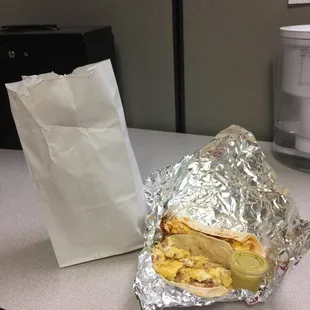One chorizo and egg &amp; one bacon and egg = $3.50!