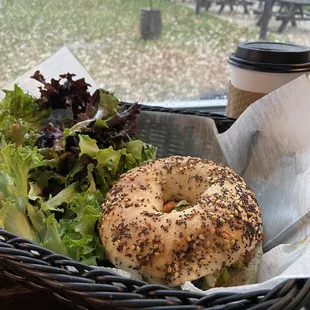 Veggie breakfast sandwich and greens side salad