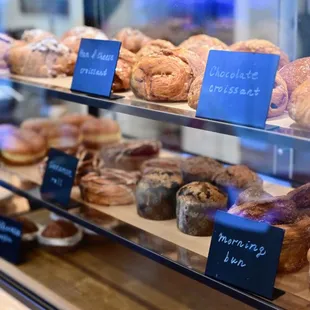 a variety of pastries on display