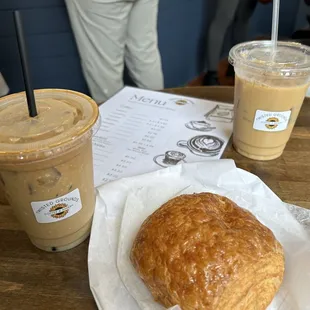 a croissant and iced coffee