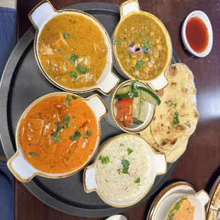 Thali plate. You get to choose 2 sides.  Chickpea plate was scrumptious.