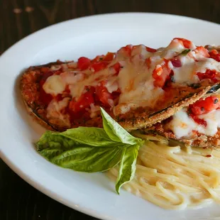 Eggplant Parmesan with Alfredo Pasta