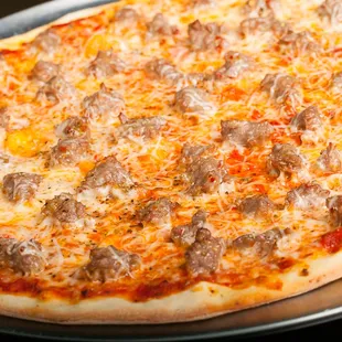 Ultra Thin Cracker Crust Pizza.  Classic cheese and sausage.