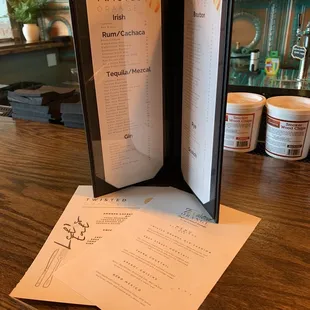menu and drink list