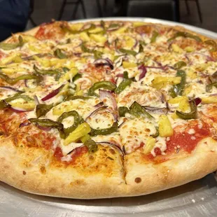 Pineapple , green pepper and onion
