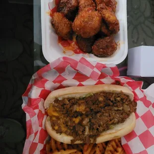 Cauliflower bites (sweet chili) Chopped &amp; Screwed/w waffle fries