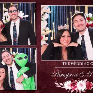 Couple using our mirror booth, with custom template