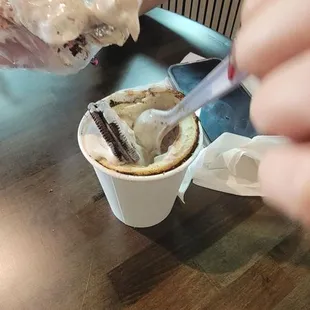 Gloved up and ready for cone