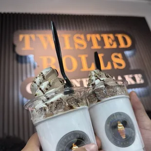 Hazelnut chimney cake with vanilla and chocolate soft serve