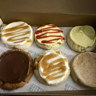 Salted Carmel, Lemon Raspberry Sugar Cookie, Snickerdoodle, Lime Sugar Cookie &amp; Peanut Butter Nutella Cookie
