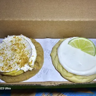Banana Cream Pie Cookie on the left and Twisted Sugar Cookie on the right.