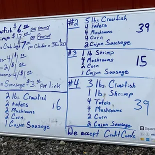 Menu! I highly recommend the crawfish and shrimps!!!