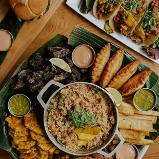 El Batey Feast, Gourmet Tacos, Maduro Burger