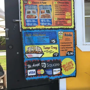 a menu on a vending machine