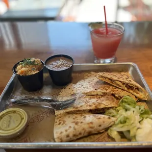 Quesadilla with a strawberry margarita
