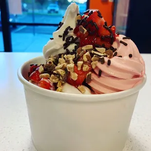 strawberries, nuts, and whipped cream