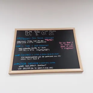 a menu on a blackboard