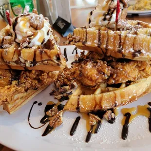 a waffle sandwich on a plate