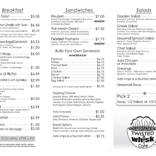 the menu for the restaurant