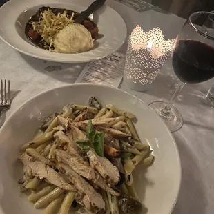 Mushroom stroganoff (back is short rib)