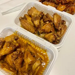 30pcs Buffalo Gold, Garlic Parmesan, and Thai Chili BBQ Wings.