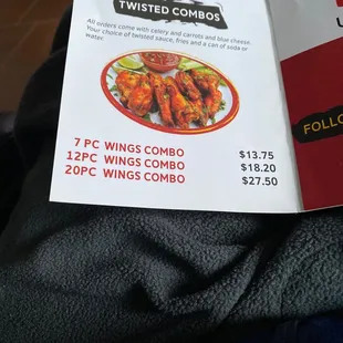 Price in the menu