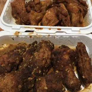 top: naked cajun. bottom: breaded hot &amp; spicy garlic