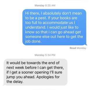 Many apologies for delays but zero work completed still and no scheduled date of completion.