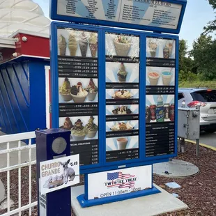 a menu for ice cream sundaes