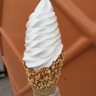 Classic Vanilla Swirl on Waffle Cone Dipped with Butterscotch &amp; Nuts!
