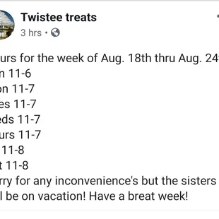 Vacation hours 2019