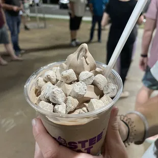 Twistee with chocolate ice cream, cookie dough, and brownie