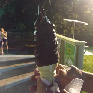 Chocolate coated vanilla cone!