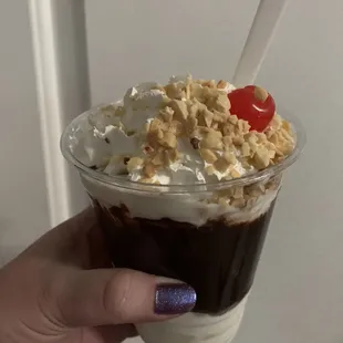 Hot fudge sundae with extra hot fudge