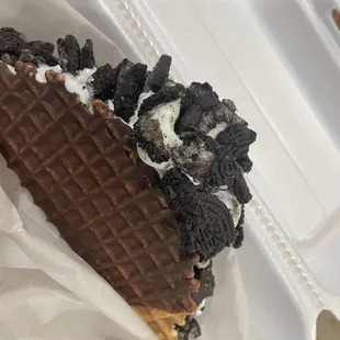 Oreo cookie pieces waffle taco