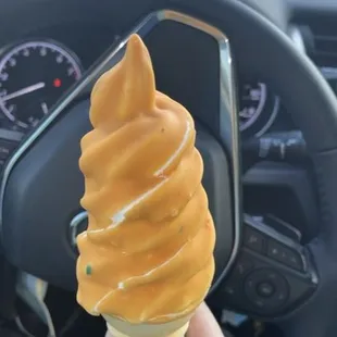 Butterscotch dipped ice cream.