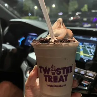 Kiddie sized twirl with chocolate and vanilla ice cream and mint chocolate Oreos