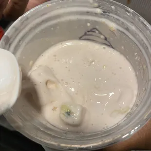 Twistee Treat MOLDY cheesecake bites the ice cream was melting but the mold is still visible and you can see some MOLD on the spoon.