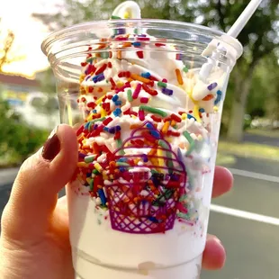 Vanilla cup with rainbow sprinkles