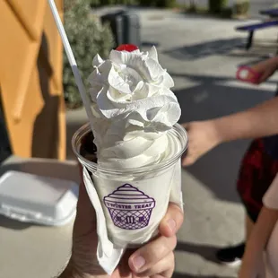 Vanilla, hot fudge Sunday with marshmallow swirl, and whipped cream &amp; cherry top!