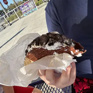 Choco-taco with Oreo pieces! The waffle taco is so good!