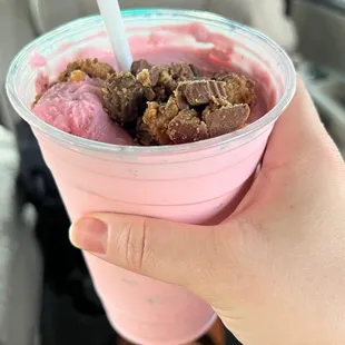 Twistee Twirl (strawberry ice cream with Reese's peanut butter cups)