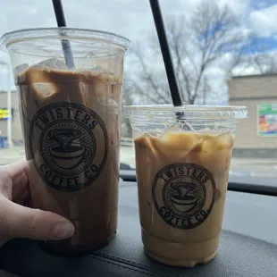 Large mocha and small macchiato