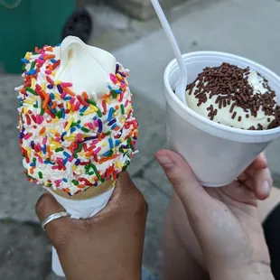 medium vanilla soft serve in cone and cup